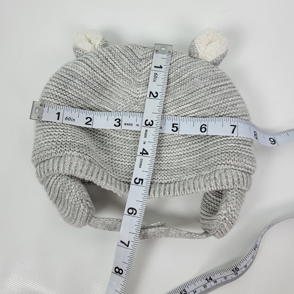GAP Sherpa Lined Bear Beanie Chin Strap Baby Hat Sz 3-6 - Picture 4 of 5